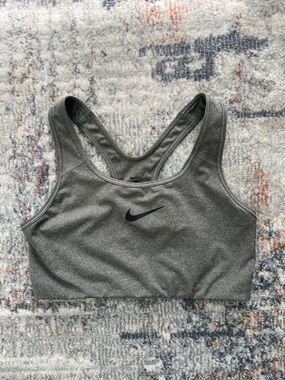 Nike Gray Racerback Dri-FIT Sports Bra with Black Swoosh